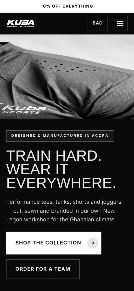 The KUBA Sports shop on a phone